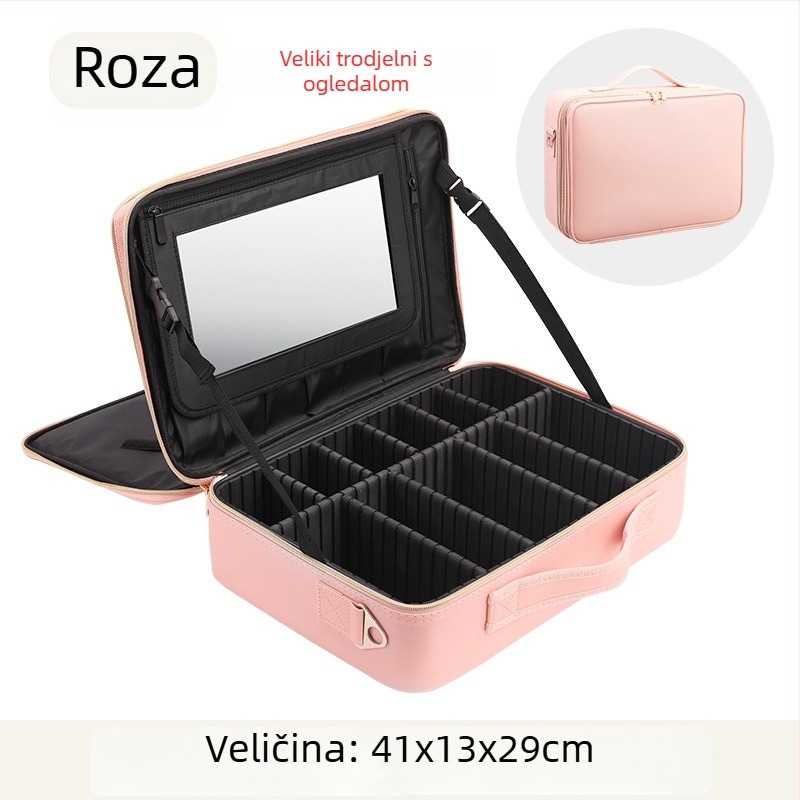 Kozmetička torba velike kapacitete, prijenosna profesionalna torba za šminku, vodootporna i otporna na udarce, PU materijal, podstava od poliestera, brend Golden Camellia