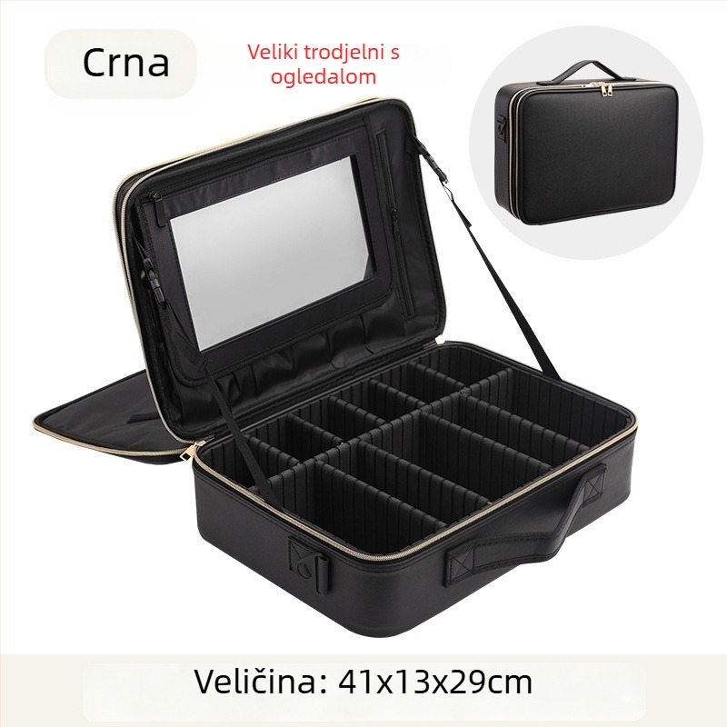 Kozmetička torba velike kapacitete, prijenosna profesionalna torba za šminku, vodootporna i otporna na udarce, PU materijal, podstava od poliestera, brend Golden Camellia