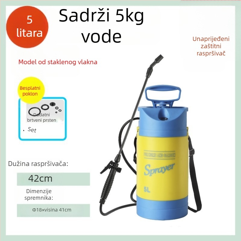 Kanta za zalijevanje s manometrom i ramenskim raspršivačem, PE/PP materijal, za vrt i dezinfekciju