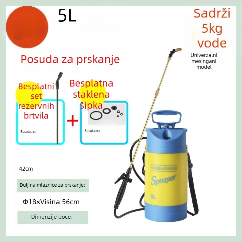 Kanta za zalijevanje s manometrom i ramenskim raspršivačem, PE/PP materijal, za vrt i dezinfekciju