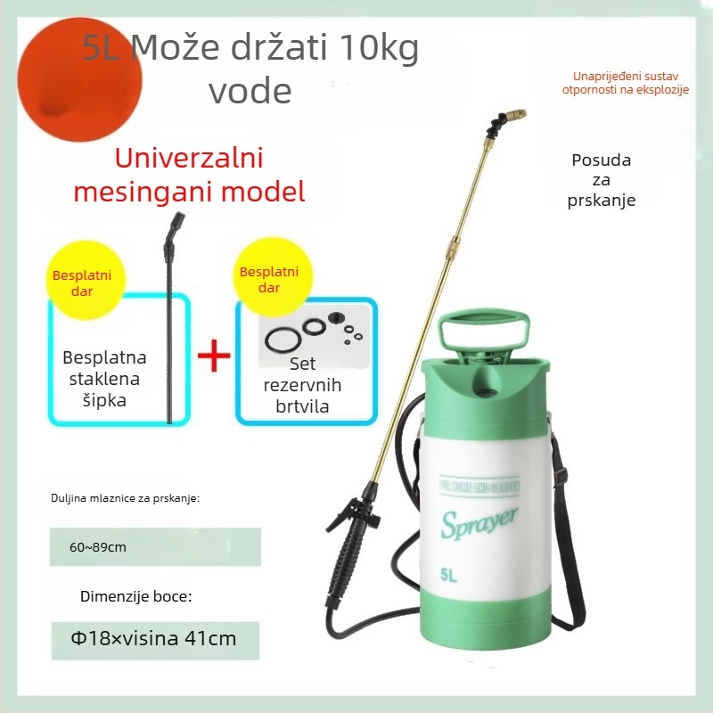 Kanta za zalijevanje s manometrom i ramenskim raspršivačem, PE/PP materijal, za vrt i dezinfekciju