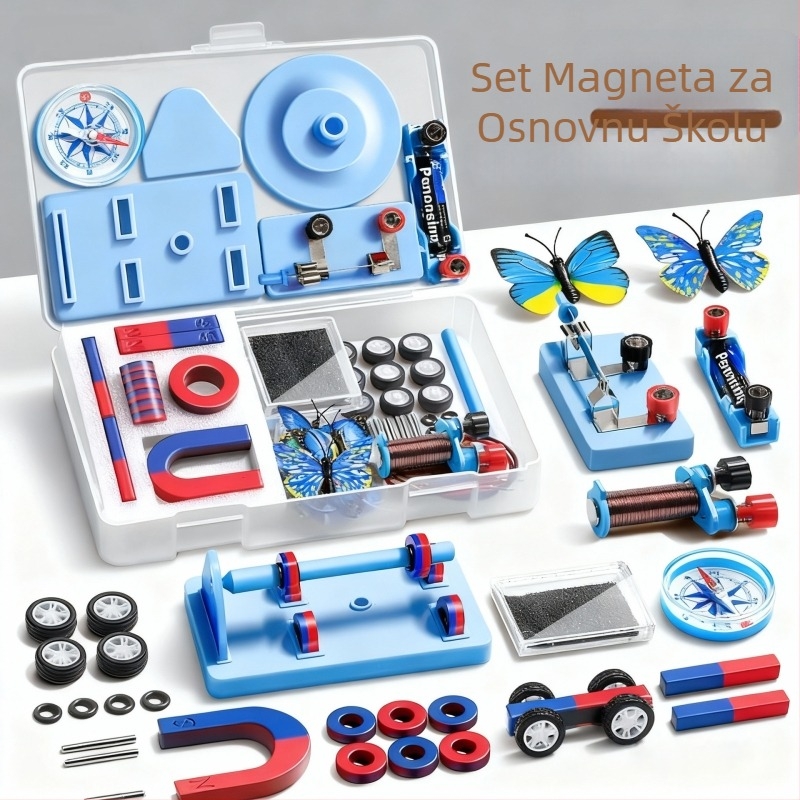 Set magneta za drugi razred prirodoslovnih pokusa: uključuje kompas i nastavna pomagala, magnetski materijal