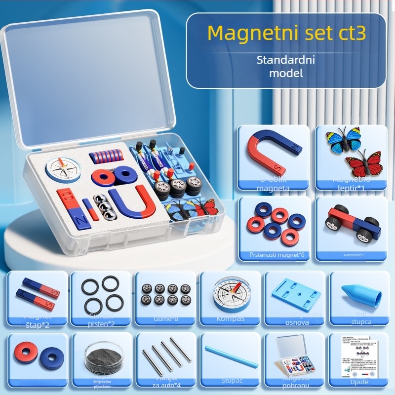 Set magneta za drugi razred prirodoslovnih pokusa: uključuje kompas i nastavna pomagala, magnetski materijal