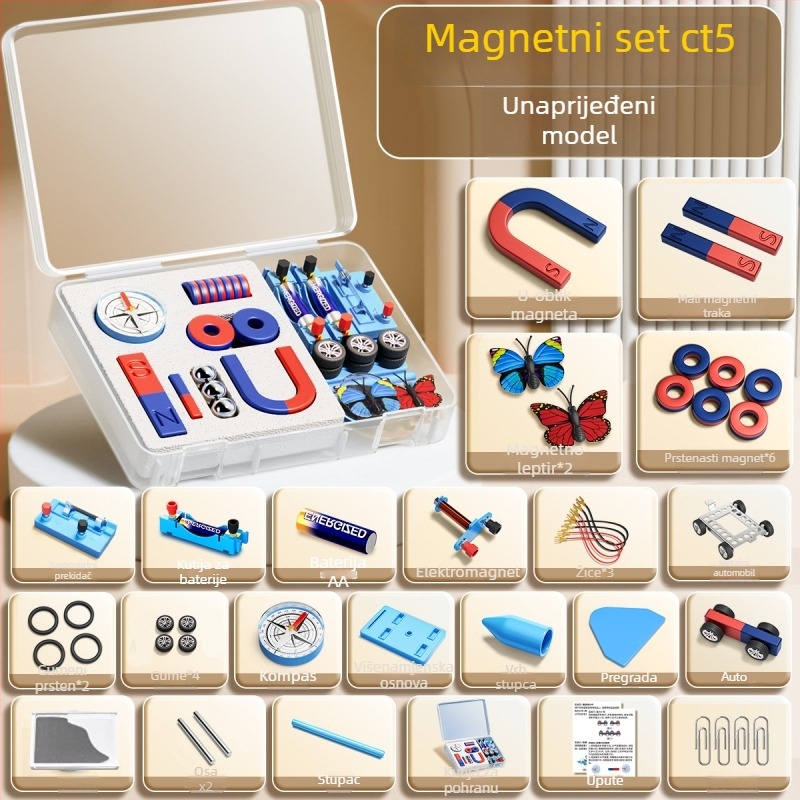 Set magneta za drugi razred prirodoslovnih pokusa: uključuje kompas i nastavna pomagala, magnetski materijal