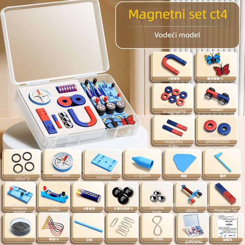 Set magneta za drugi razred prirodoslovnih pokusa: uključuje kompas i nastavna pomagala, magnetski materijal