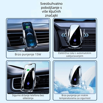 Auto magnetski držač za telefon s bežičnim punjenjem 15W, pričvršćivanje na zračni otvor, univerzalna prilagodba, automatsko stezanje senzorom