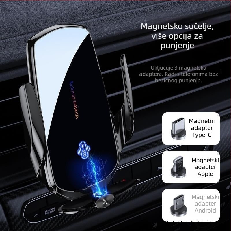 Auto magnetski držač za telefon s bežičnim punjenjem 15W, pričvršćivanje na zračni otvor, univerzalna prilagodba, automatsko stezanje senzorom