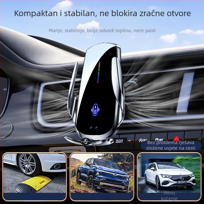 Auto magnetski držač za telefon s bežičnim punjenjem 15W, pričvršćivanje na zračni otvor, univerzalna prilagodba, automatsko stezanje senzorom
