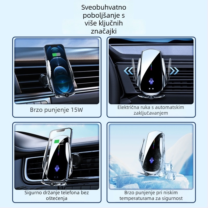 Auto magnetski držač za telefon s bežičnim punjenjem 15W, pričvršćivanje na zračni otvor, univerzalna prilagodba, automatsko stezanje senzorom