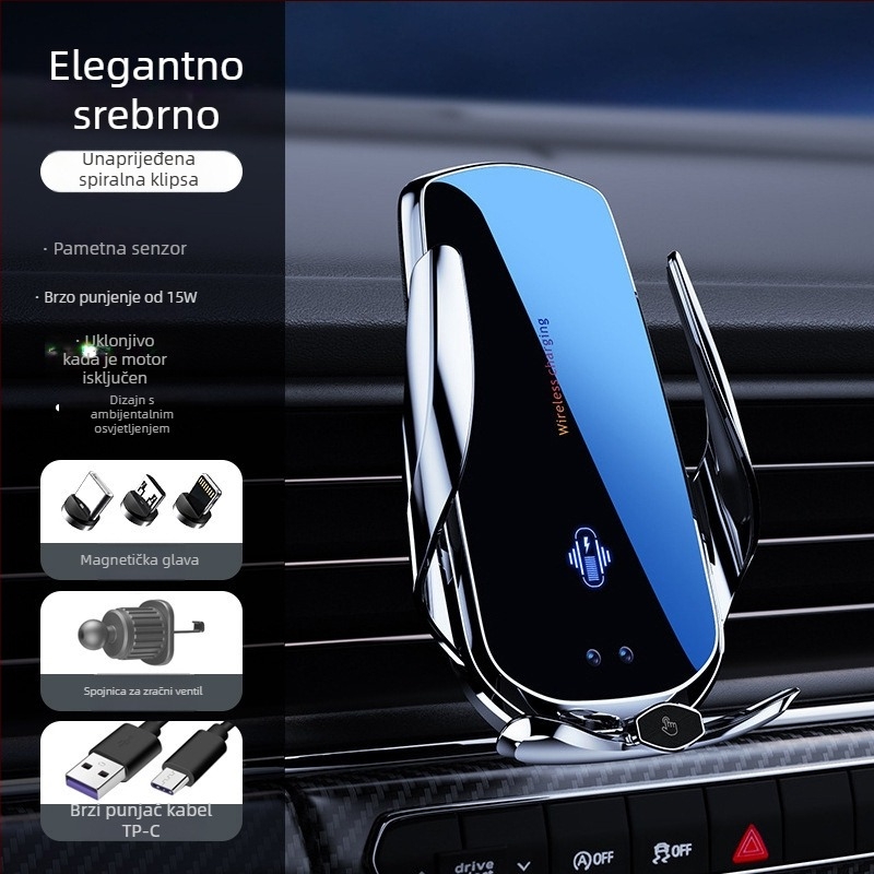 Auto magnetski držač za telefon s bežičnim punjenjem 15W, pričvršćivanje na zračni otvor, univerzalna prilagodba, automatsko stezanje senzorom