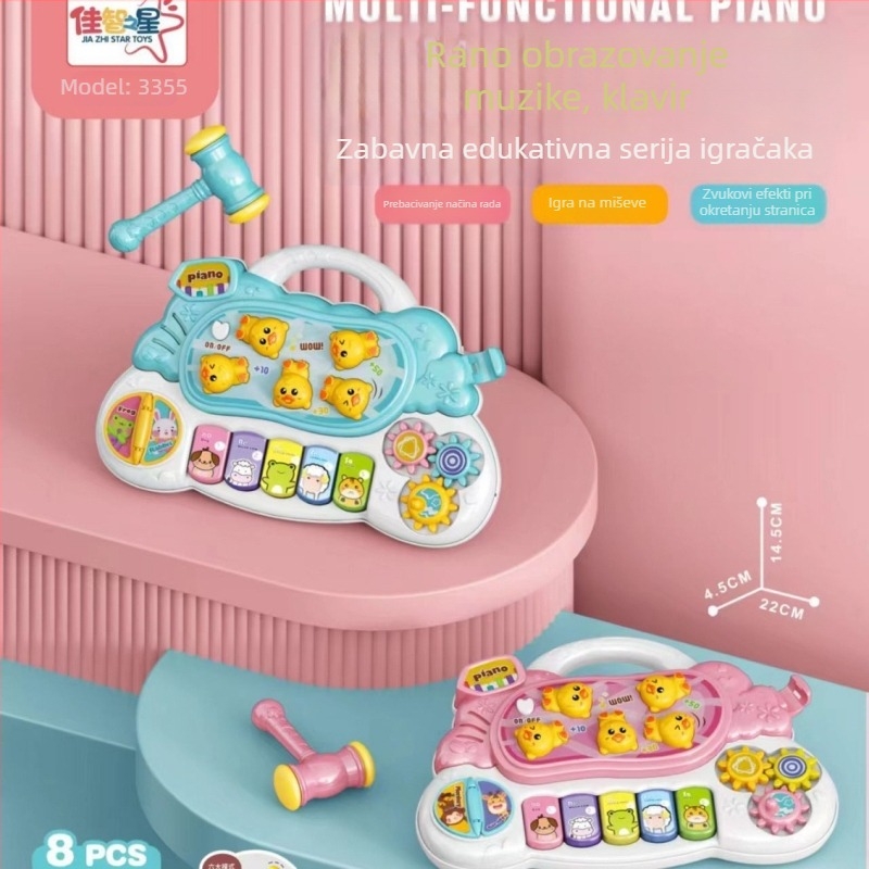Rana edukativna priča mašina s klavirom i volanom, električna interaktivna glazbena igračka za djecu od rođenja do 3 godine, plastična konstrukcija, napajana baterijama.