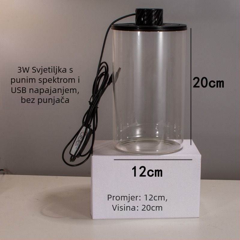 Ekološka boca od borosilikatnog stakla za mikro krajolik s USB lampom za biljke – DIY materijal