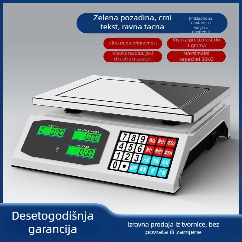 Digitalna stolna vaga za štandove s povrćem, kapacitet 30 kg, visoka preciznost