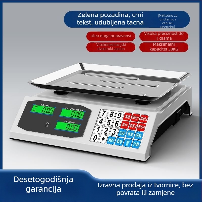 Digitalna stolna vaga za štandove s povrćem, kapacitet 30 kg, visoka preciznost