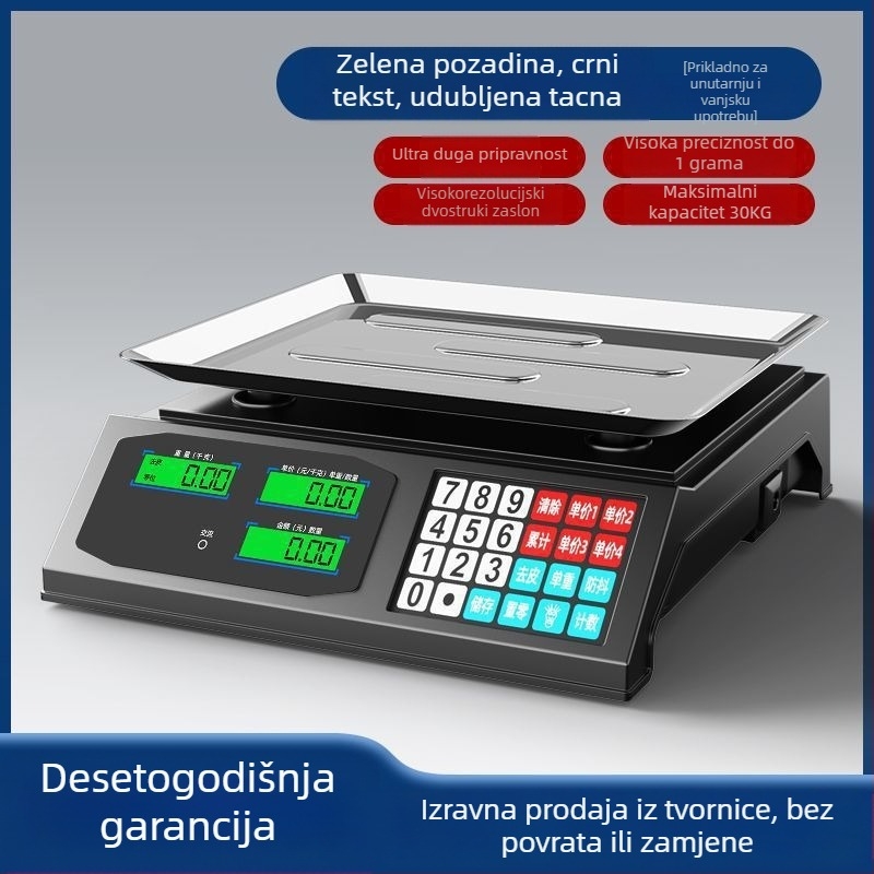 Digitalna stolna vaga za štandove s povrćem, kapacitet 30 kg, visoka preciznost