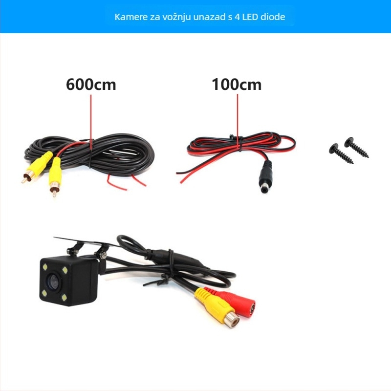 Automobilska stražnja kamera, 170° široki kut, IP67 vodootporna, 12 LED noćno osvjetljenje, CVBS video signal, rezolucija 800x480