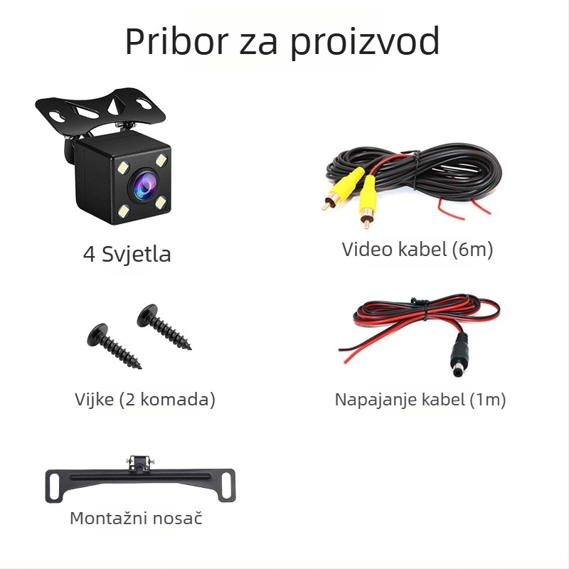Automobilska stražnja kamera, 170° široki kut, IP67 vodootporna, 12 LED noćno osvjetljenje, CVBS video signal, rezolucija 800x480