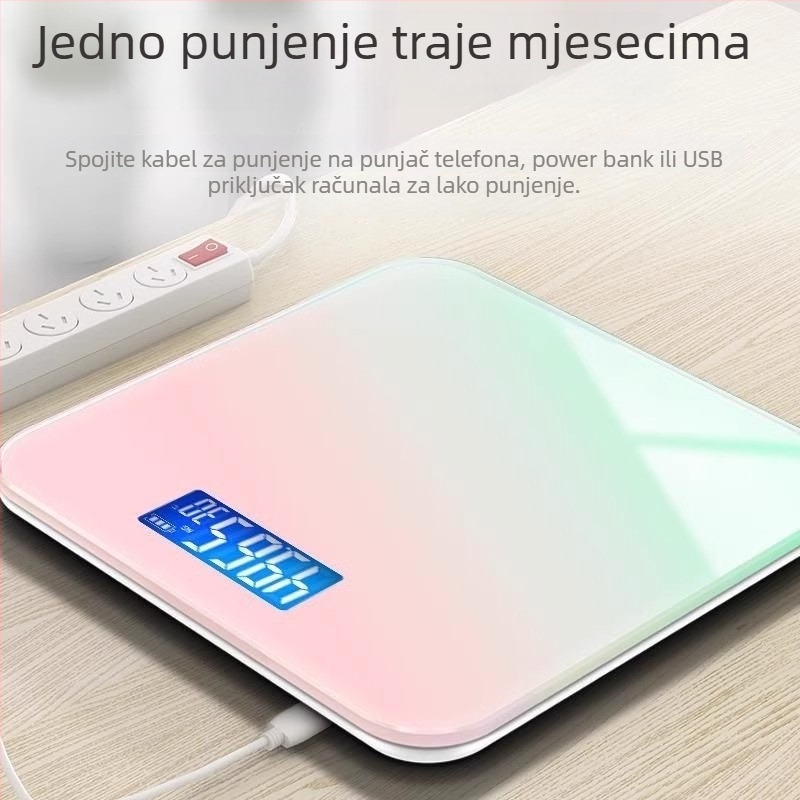 Kućna punjiva digitalna vaga za mjerenje težine i tjelesne masnoće, za odrasle – pametna vaga