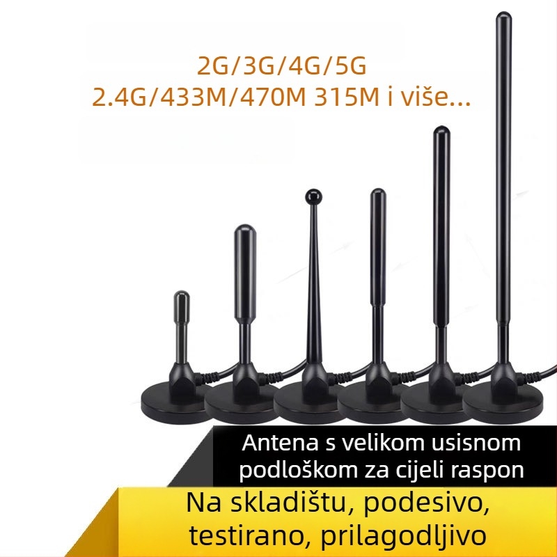 4G/5G antena s usisnom čašicom i bakrenom šipkom, 433 MHz, puni raspon frekvencija