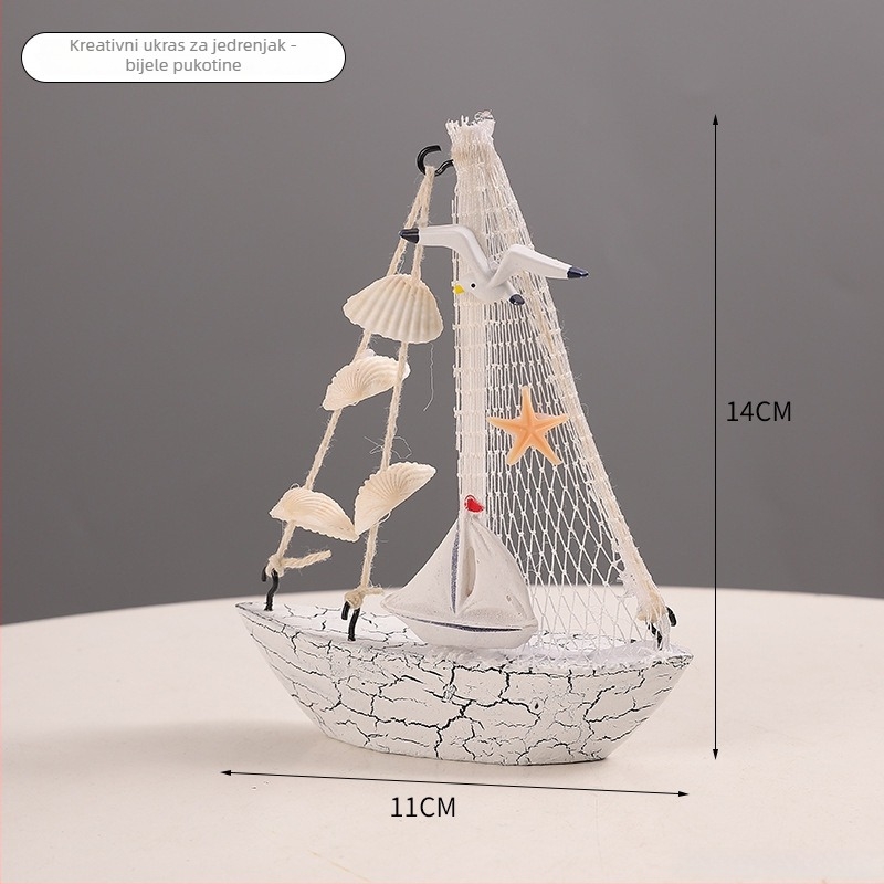 Mini model broda u mediteranskom stilu od sintetičke smole, marka Suojun, dekorativni komad s detaljama galeba i školjki