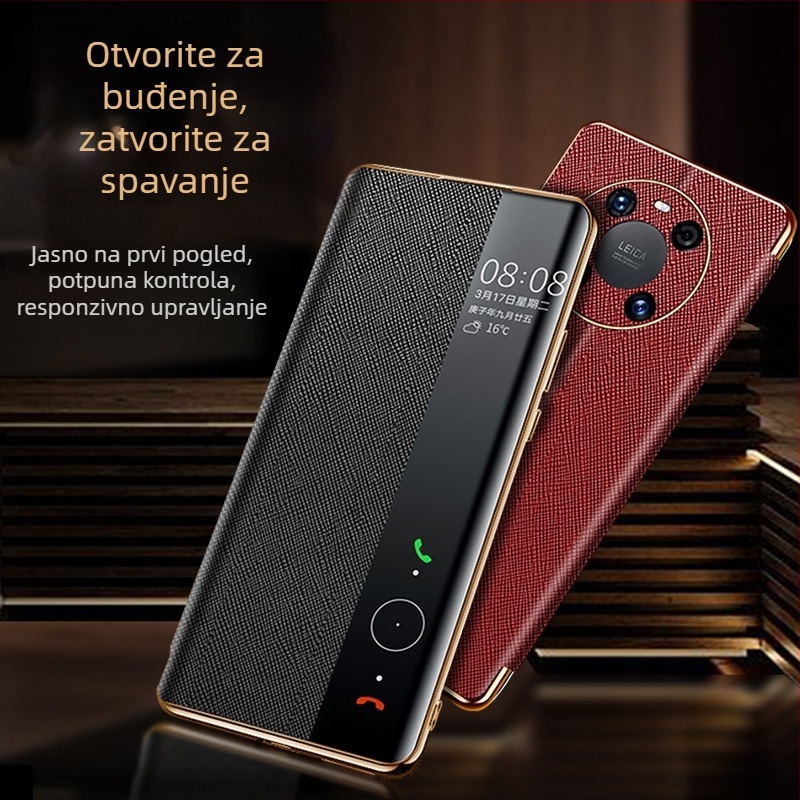 Kožna futrola za Huawei Mate 40 Pro, pametna flip futrola s ugrađenim držačem, elektroplatinirani završni sloj