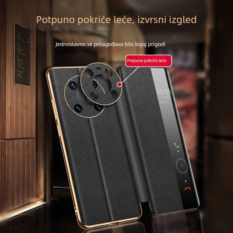 Kožna futrola za Huawei Mate 40 Pro, pametna flip futrola s ugrađenim držačem, elektroplatinirani završni sloj