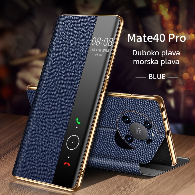 Kožna futrola za Huawei Mate 40 Pro, pametna flip futrola s ugrađenim držačem, elektroplatinirani završni sloj