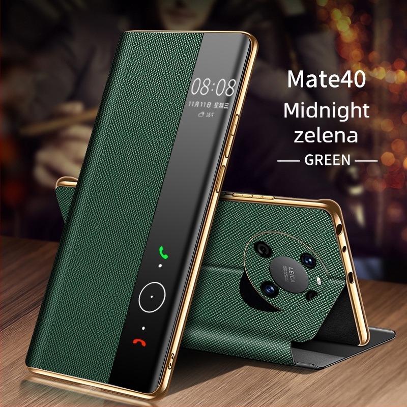 Kožna futrola za Huawei Mate 40 Pro, pametna flip futrola s ugrađenim držačem, elektroplatinirani završni sloj