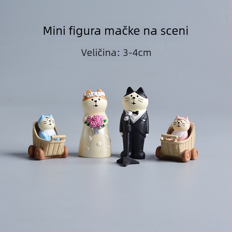 Topper za svadbenu tortu – figura mladenke i mladoženje od smole, crtani stil, mikro krajolik