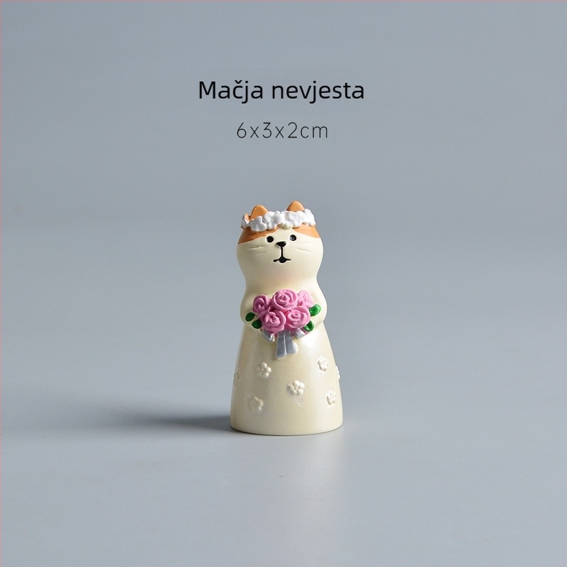 Topper za svadbenu tortu – figura mladenke i mladoženje od smole, crtani stil, mikro krajolik