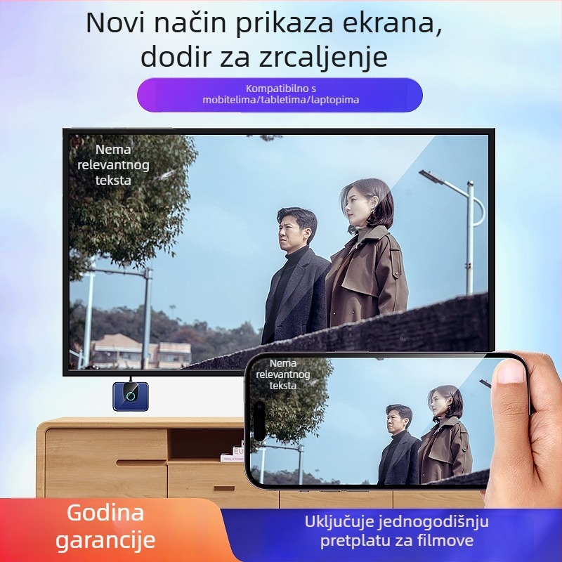 Bežični prijemnik za prikaz zaslona s HDMI izlazom, 4K, za mobilne telefone, tablete i prijenosna računala — model 2025