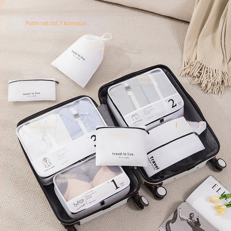 BUDDY TRAVEL Putna vreća za pohranu, sedmeročlani set, kubični oblik, twill tkanina, višenamjenski organizator za cipele, donje rublje, kozmetiku i odjeću