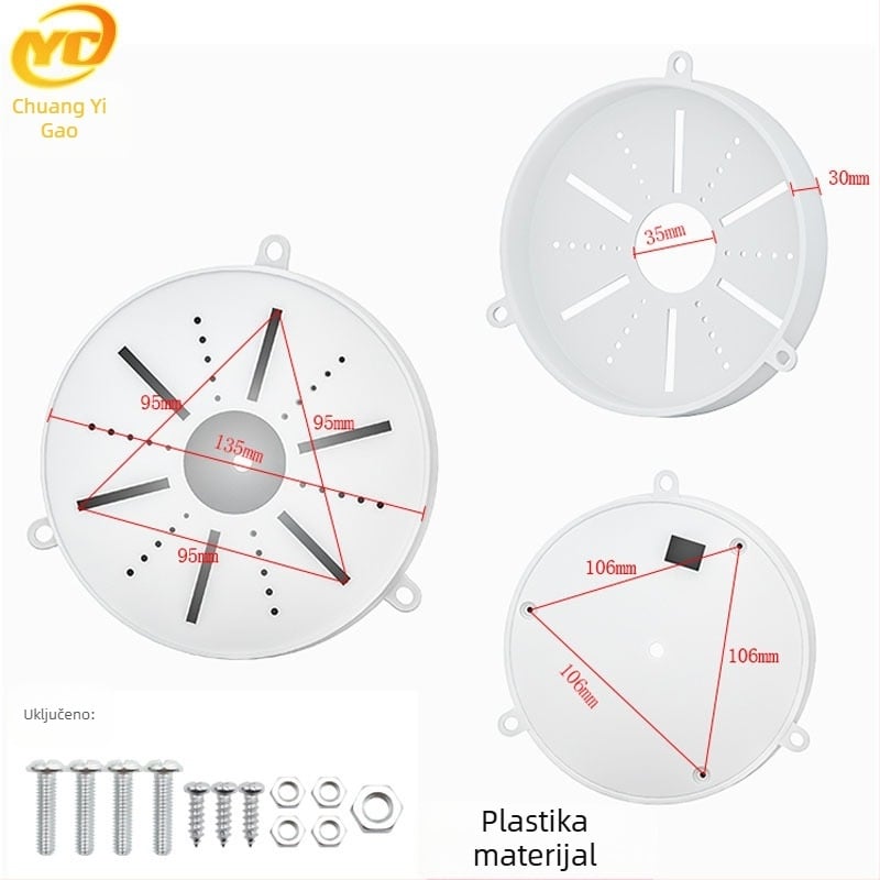 ABS plastični polukružni stropni nosač za sigurnosne kamere, s osnovnom pločom i kutijom za skrivanje kablova