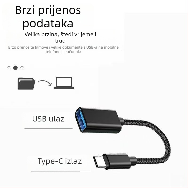 OTG najlonski pleteni adapter kabel USB-C za mobilne telefone i tablete, metalni kabel, USB flash disk i čitač kartica