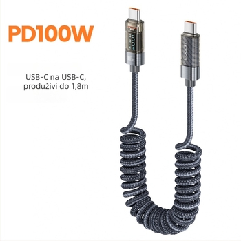 Toocki USB-C kabel s dvostrukim C iz aluminijske legure, digitalni zaslon, PD 100W, duljina 1,8 m