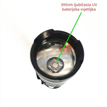 UV svjetiljka za provjeru novčanica s 365 nm UV svjetlom, tijelo od aluminijske legure, LED 3W, 1×14500 punjiva baterija, 360° rotacija