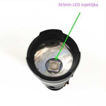 UV svjetiljka za provjeru novčanica s 365 nm UV svjetlom, tijelo od aluminijske legure, LED 3W, 1×14500 punjiva baterija, 360° rotacija