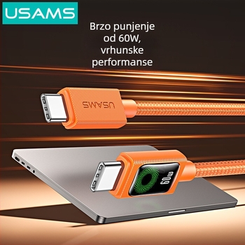 USB-C kabel za napajanje, pleteni, 60W PD brzo punjenje, duljina 1–2 m