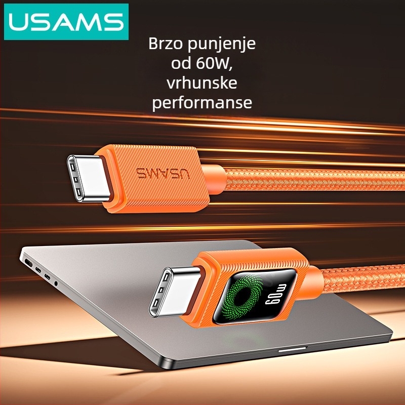 USB-C kabel za napajanje, pleteni, 60W PD brzo punjenje, duljina 1–2 m