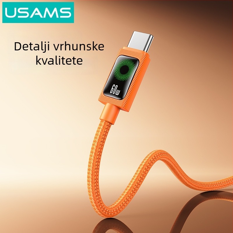 USB-C kabel za napajanje, pleteni, 60W PD brzo punjenje, duljina 1–2 m