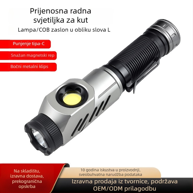 Prenosna LED svjetiljka, kutna radna rasvjeta, aluminijska legura (4800 mAh; 20 W; 350+ lm; vodootporna; domet 200–500 m)