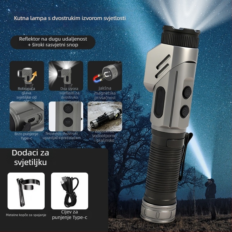 Prenosna LED svjetiljka, kutna radna rasvjeta, aluminijska legura (4800 mAh; 20 W; 350+ lm; vodootporna; domet 200–500 m)