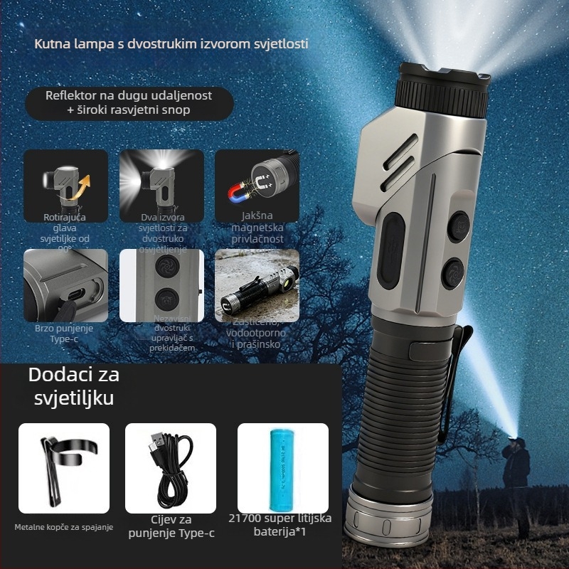 Prenosna LED svjetiljka, kutna radna rasvjeta, aluminijska legura (4800 mAh; 20 W; 350+ lm; vodootporna; domet 200–500 m)