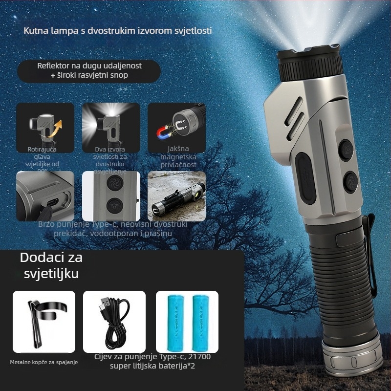 Prenosna LED svjetiljka, kutna radna rasvjeta, aluminijska legura (4800 mAh; 20 W; 350+ lm; vodootporna; domet 200–500 m)