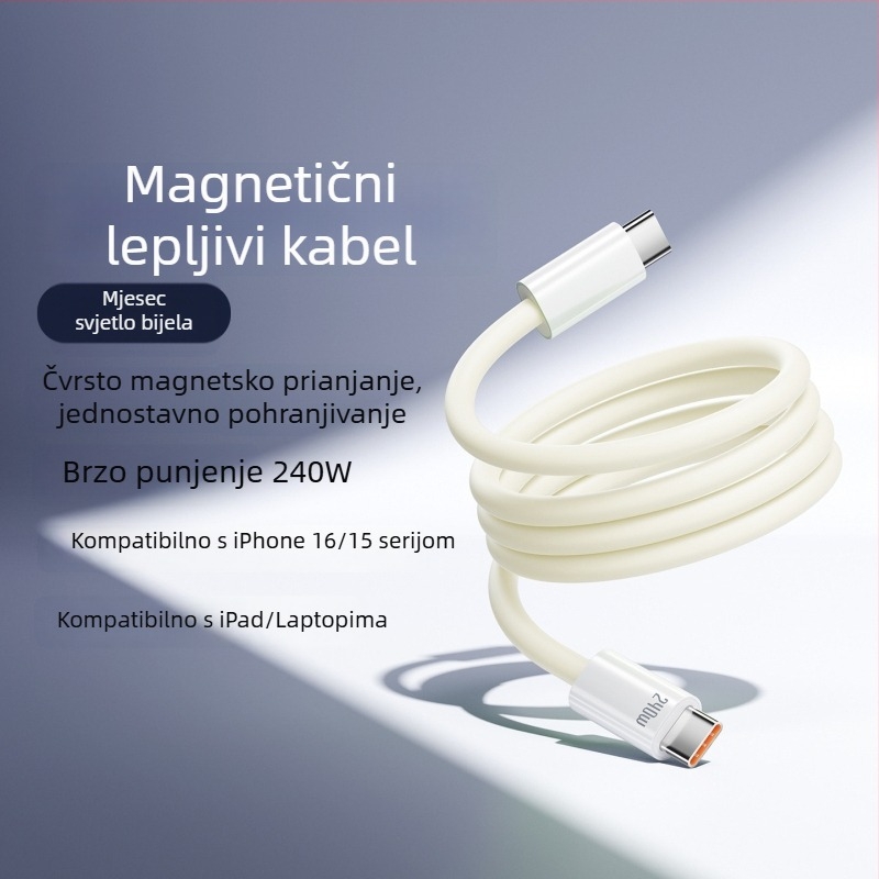Silikonski magnetski kabel za podatke i punjenje, 240W, Lightning i Type-C, jedan konektor