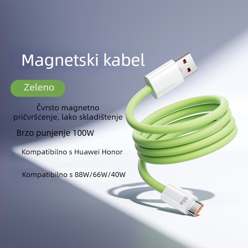 Silikonski magnetski kabel za podatke i punjenje, 240W, Lightning i Type-C, jedan konektor
