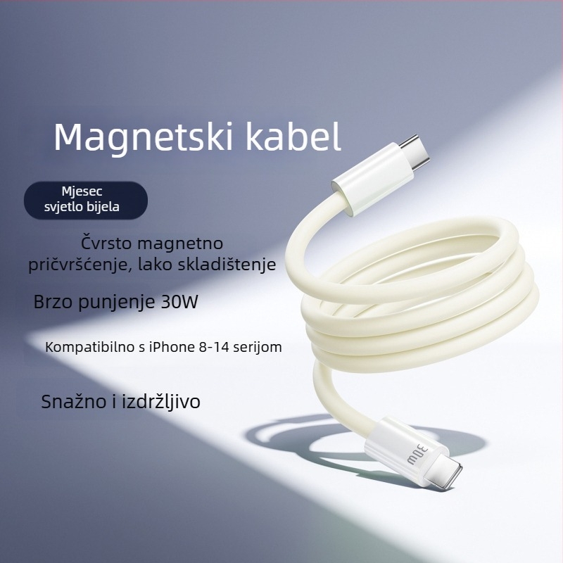 Silikonski magnetski kabel za podatke i punjenje, 240W, Lightning i Type-C, jedan konektor