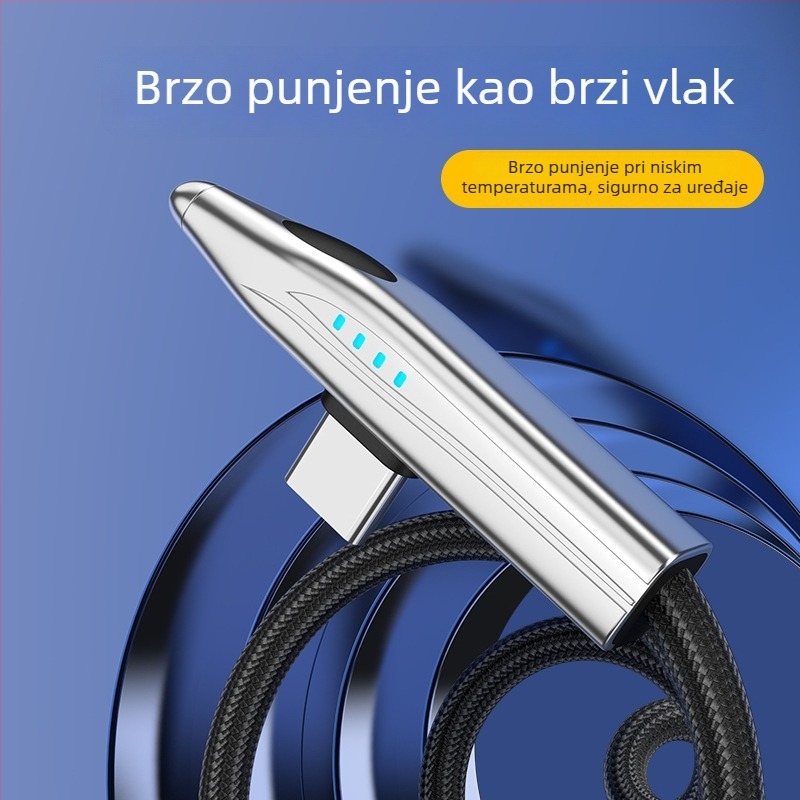 New Billion 240W USB-C kabel za brzo punjenje s 90° dizajnom, pleteni kabel, s jednim krajem za telefon, tablet i prijenosno računalo