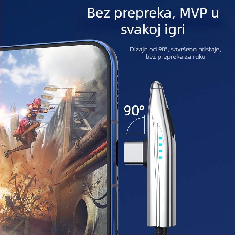New Billion 240W USB-C kabel za brzo punjenje s 90° dizajnom, pleteni kabel, s jednim krajem za telefon, tablet i prijenosno računalo