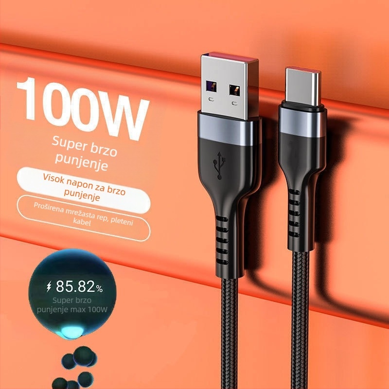 Kofi show USB-C kabel za punjenje – brzo punjenje, aluminijska legura, maksimalno 100W, Type-C sučelje, jednostrani konektor